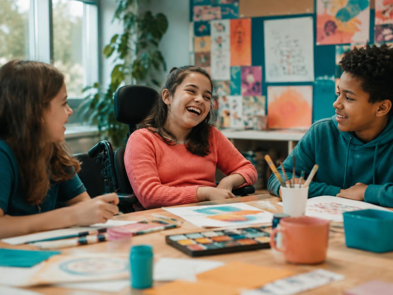 Students in an inclusive art activity